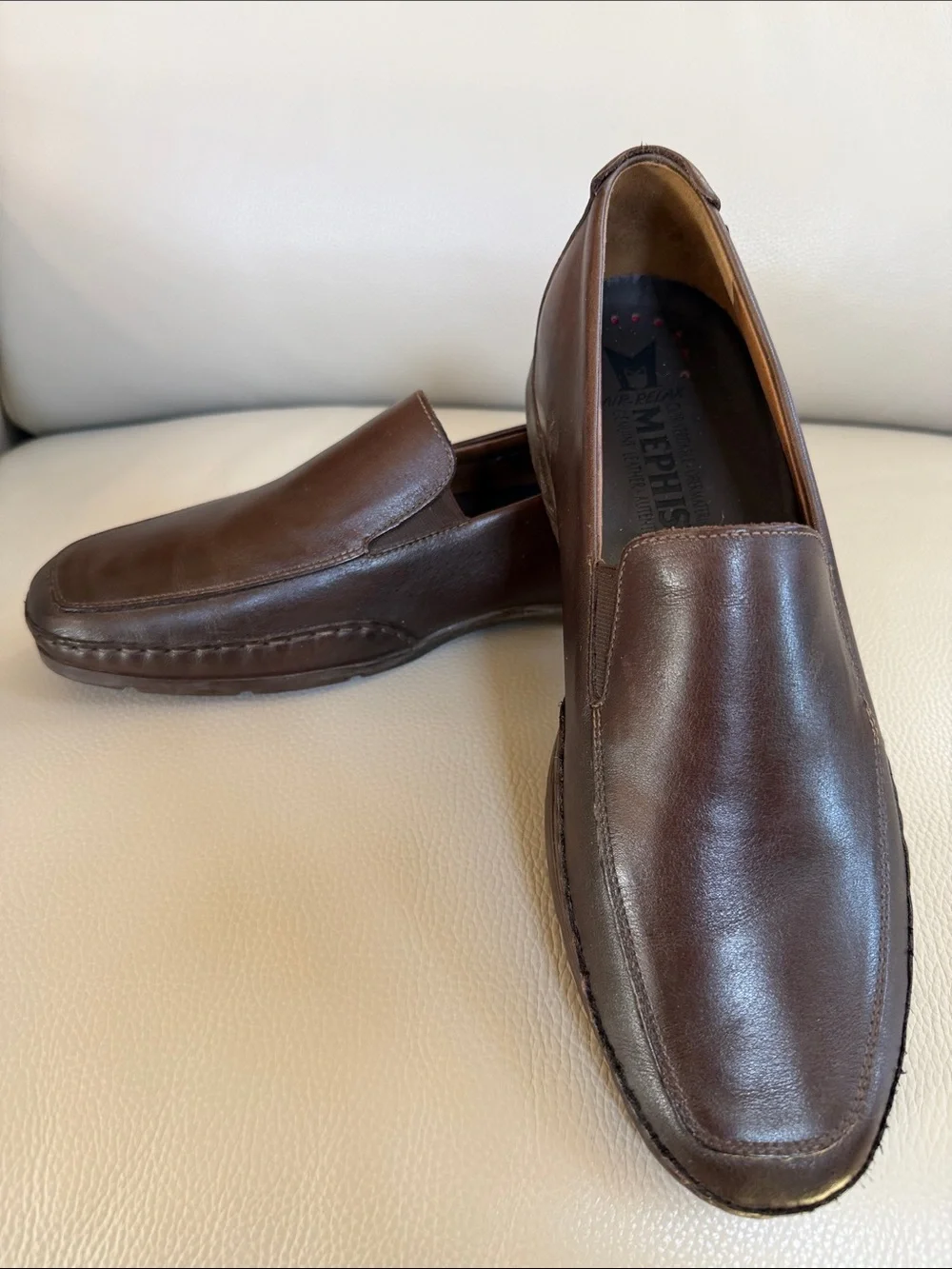 Mephisto Brown Leather Slip-On Loafers